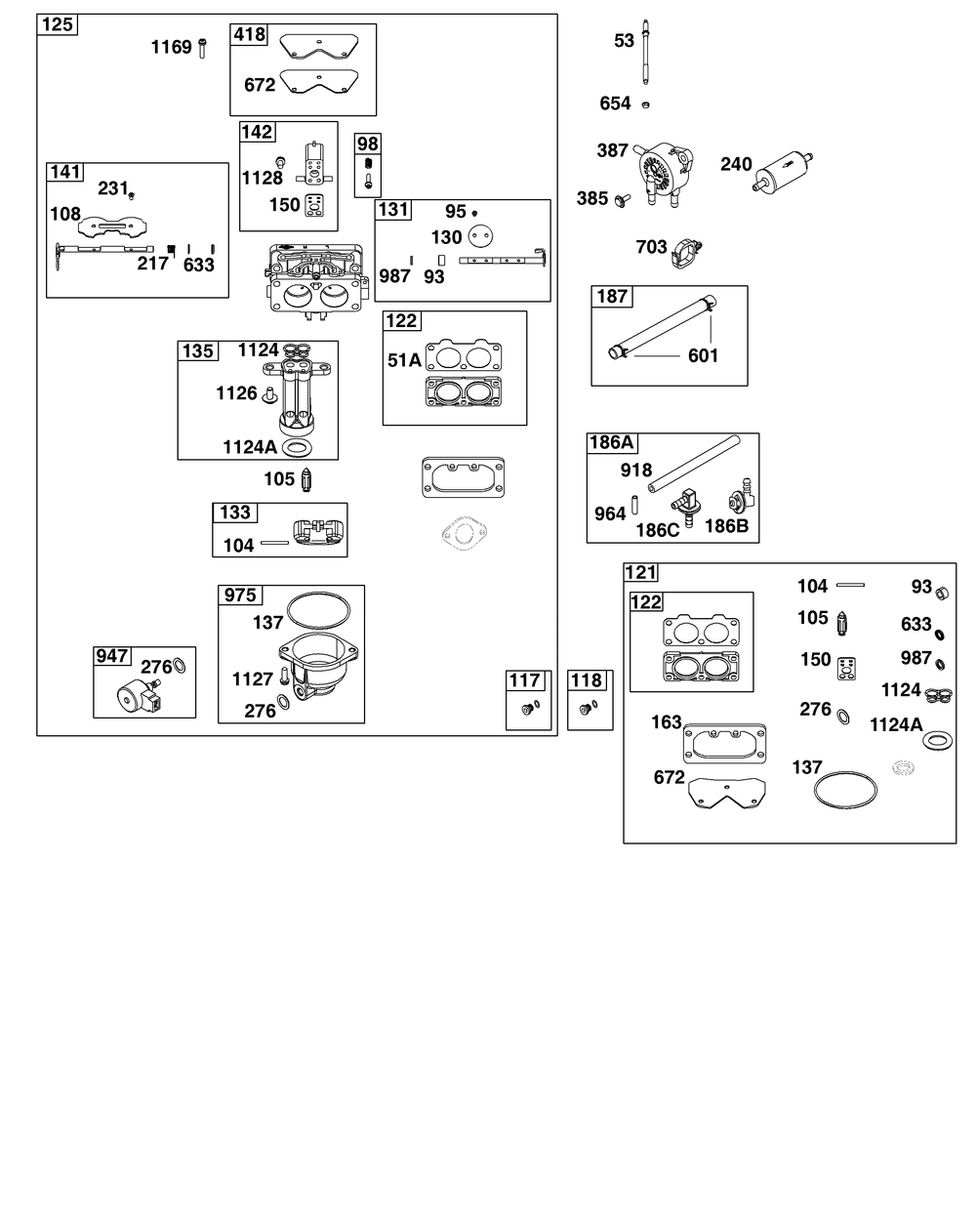 Carburetor And Fuel Supply Group Diagram and Parts List for 49T877-0035-G1 400000 - 699999 Briggs and Stratton Engine